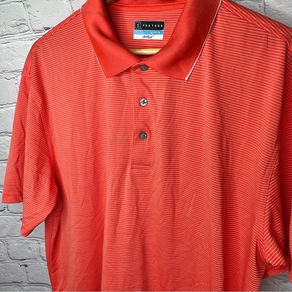 PGA Tour Men's Shirt Short Sleeve Golf Orange Striped Airflux Size XL - Picture 2 of 9